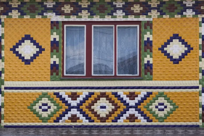 Framed Print : Romania, Maramures Region, Rona de Jos, ornate tiled house Framed Print : Romania, Maramures Region, Rona de Jos, ornate tiled house