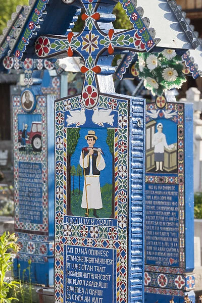Romania, Maramures Region, Sapanta, The Merry Cemetery with handcarved gravestones