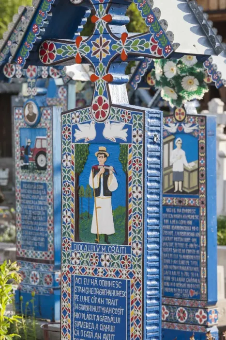 Framed Print : Romania, Maramures Region, Sapanta, The Merry Cemetery with handcarved gravestones