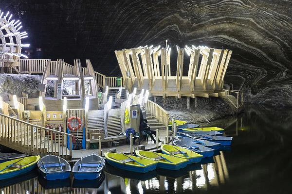 Romania, Transylvania, Cluj-Napoca. The boating lake in the Terezia Mine at Salina