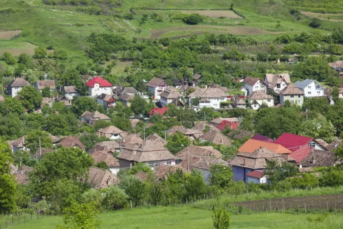 Framed Print : Romania, Transylvania, Iernut, elevated village view Framed Print : Romania, Transylvania, Iernut, elevated village view