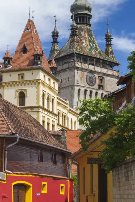 Framed Print : Romania, Transylvania, Sighisoara, clock tower, built in 1280, daytime