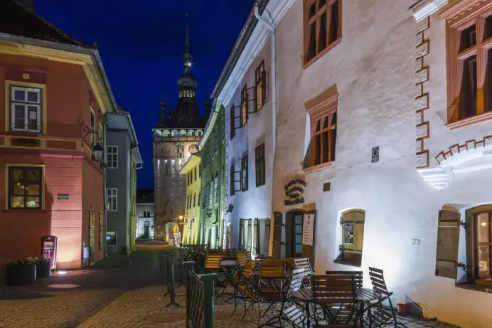 Framed Print : Romania, Transylvania, Sighisoara, clock tower, built in 1280, evening Framed Print : Romania, Transylvania, Sighisoara, clock tower, built in 1280, evening