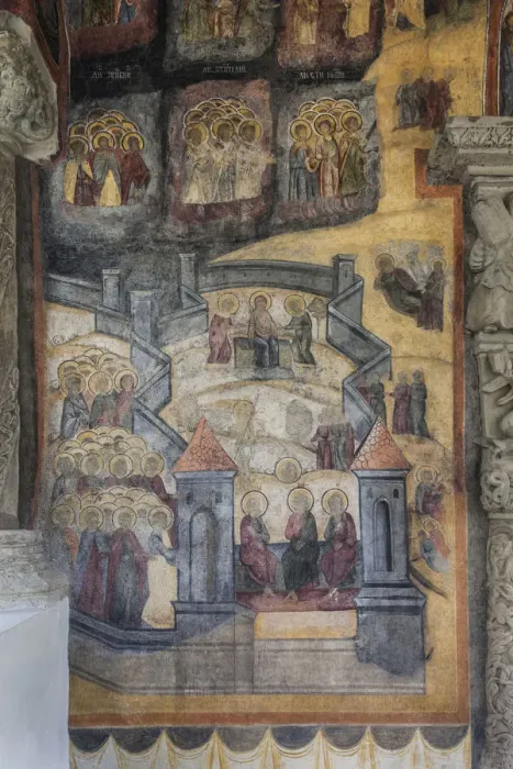Framed Print : Romania, Transylvania, Sinaia, Sinaia Monastery, small church, exterior frescoes Framed Print : Romania, Transylvania, Sinaia, Sinaia Monastery, small church, exterior frescoes