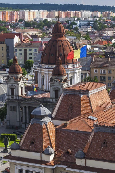 Romania, Transylvania, Targu Mures, elevated view of the Greco-Catholic Cathedral