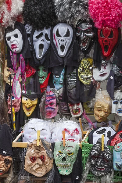 Romania, Transylvania, Tihuta Pass, souvenir market, horror-themed masks