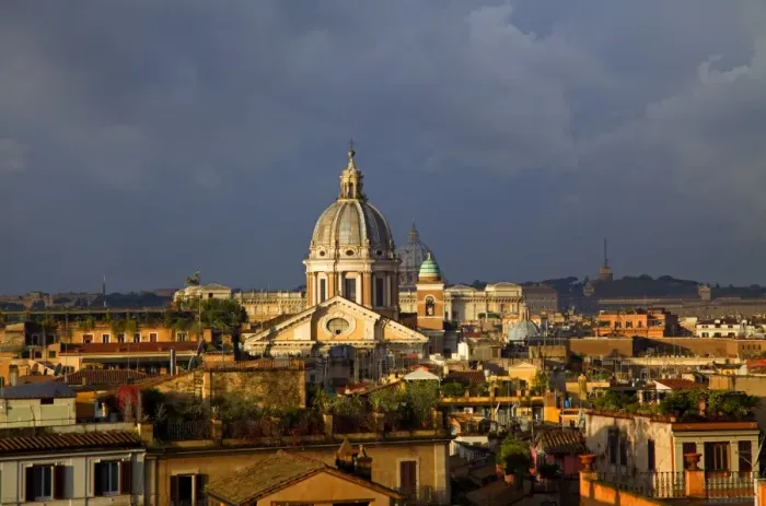 Framed Print : Rome, Italy; A narrowed overview of rooftops with the St. Peters Basilica Cupola on the horizon Framed Print : Rome, Italy; A narrowed overview of rooftops with the St. Peters Basilica Cupola on the horizon
