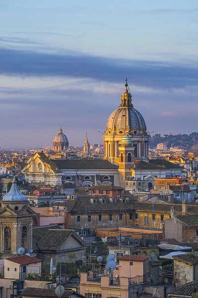 Rome, Lazio, Italy. Basilicas and roofs seen from Pincio hill