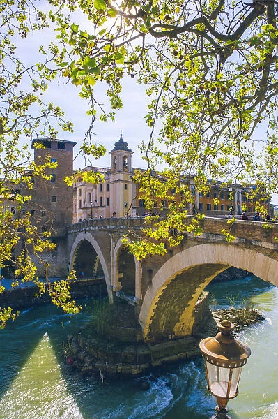 Rome, Lazio, Italy. Bridge to Tiberina isle