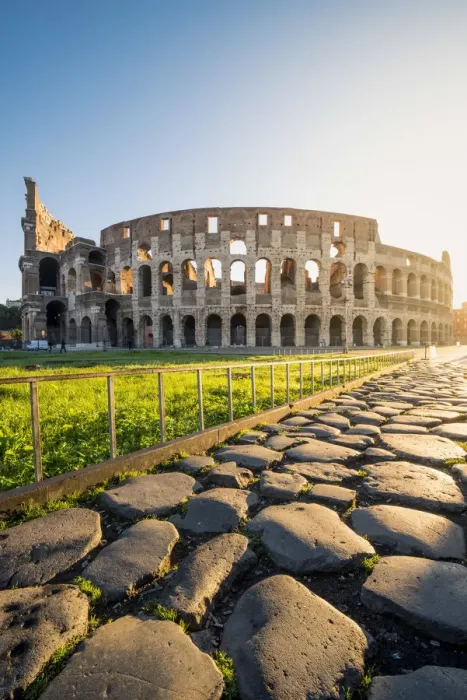 Framed Print : Rome, Lazio, Italy. Colosseum and Via Sacra (Sacred Road) at sunrise Framed Print : Rome, Lazio, Italy. Colosseum and Via Sacra (Sacred Road) at sunrise