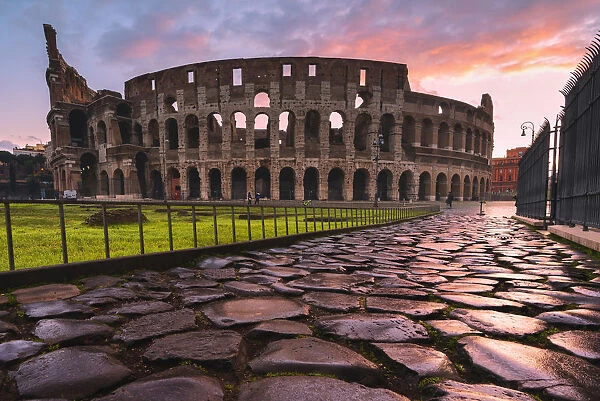 Rome, Lazio, Italy. Colosseum at winter sunrise