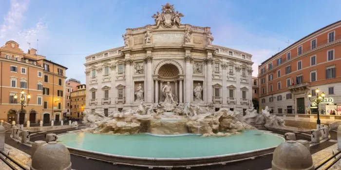 Framed Print : Rome, Lazio, Italy. Panoramic view of the Trevi Fountain at dusk
