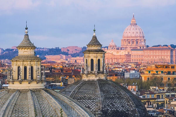 Rome, Lazio, Italy. St Peters Basilica and other cupolas
