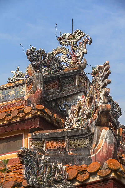 Detail of roof at Tomb of Minh Mang (UNESCO World Heritage Site), Hue, Thua Thien-Hue