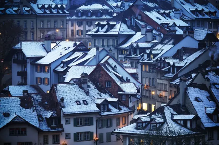 Framed Print : Roofs of the historical center at dusk. Bern, Canton of Bern, Switzerland Framed Print : Roofs of the historical center at dusk. Bern, Canton of Bern, Switzerland