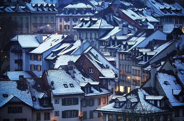 Roofs of the historical center at dusk. Bern, Canton of Bern, Switzerland