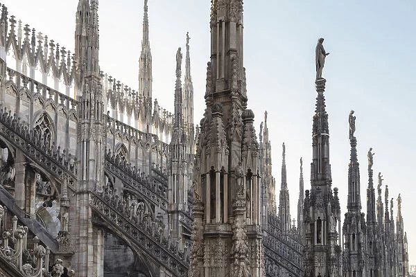 On the rooftop of the Duomo di Milano, among the white marble spiers, Milano, Lombardy