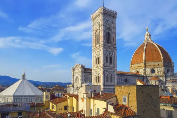 Framed Print : Rooftop view ofof Saint Mary of the Flower Cathedral, Giottos Campanile
