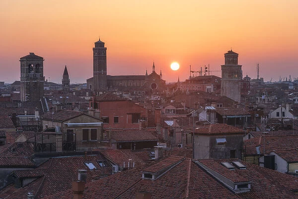 Rooftops of the Venice city centre from the Fondaco dei Tedeschi at sunset