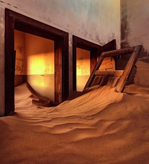 Framed Print : Rooms full of sand in abandoned diamond mining town of Kolmanskop, Luderitz, Namib Desert, Namibia