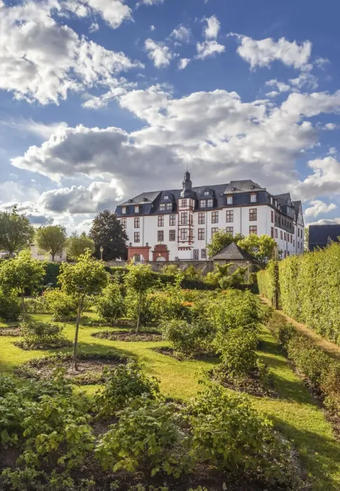 Framed Print : Rose garden in front of the Idstein Castle, Hesse, Germany Framed Print : Rose garden in front of the Idstein Castle, Hesse, Germany