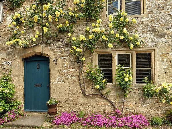 Roses over Cottage Door, Lacock, Wiltshire, England
