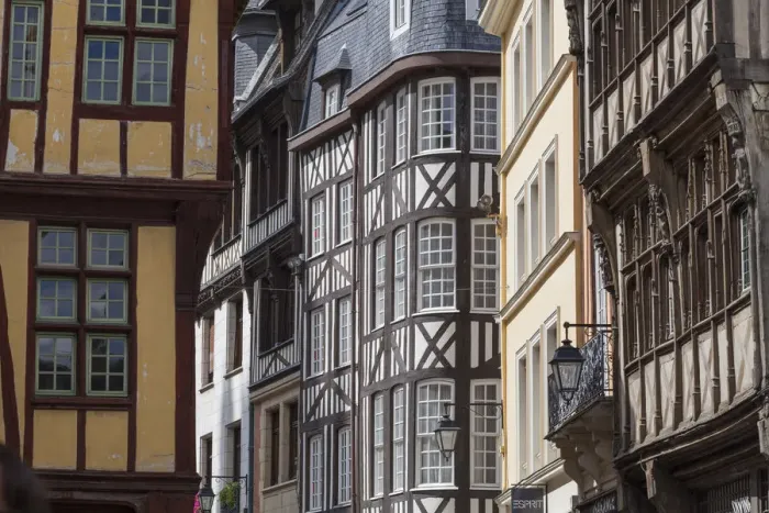 Framed Print : Rouen, Normandy, France. Typical timbered houses