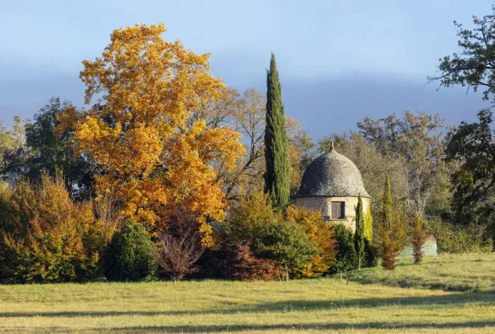 Framed Print : A round tower in the autumn, Castelnau-Bretenoux, Lot, Occitanie, France Framed Print : A round tower in the autumn, Castelnau-Bretenoux, Lot, Occitanie, France