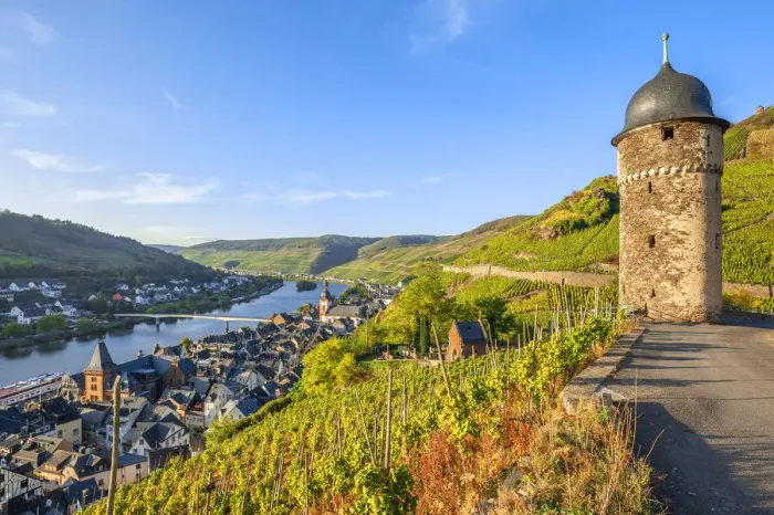 Framed Print : Round tower with Zell, Mosel valley, Rhineland-Palatinate, Germany Framed Print : Round tower with Zell, Mosel valley, Rhineland-Palatinate, Germany