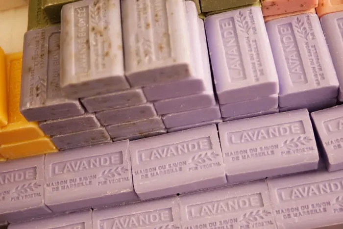 Framed Print : Rousillion; France. Bars of Lavender soap for sale in a shop in Rousillion France Framed Print : Rousillion; France. Bars of Lavender soap for sale in a shop in Rousillion France
