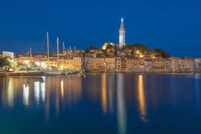 Framed Print : Rovinj - Rovigno, view of the city at dusk, Istria, Adriatic coast, Croatia Framed Print : Rovinj - Rovigno, view of the city at dusk, Istria, Adriatic coast, Croatia