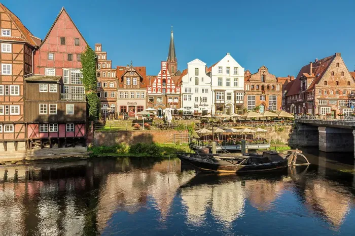 Framed Print : Row of houses at Stintmarkt with old harbour, Luneburg, Lower Saxony, Germany Framed Print : Row of houses at Stintmarkt with old harbour, Luneburg, Lower Saxony, Germany