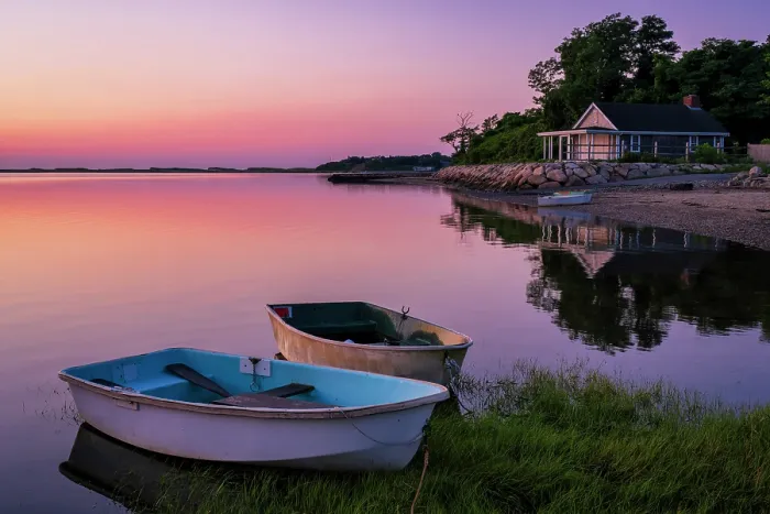 Framed Print : Two rowboats at sunrise with boathouse, Cape Cod, Orleans, Massachusetts, USA Framed Print : Two rowboats at sunrise with boathouse, Cape Cod, Orleans, Massachusetts, USA