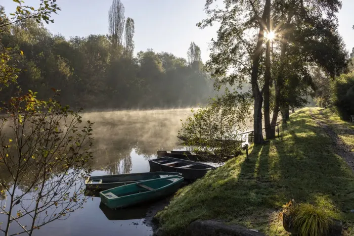 Framed Print : Rowing boats on the rver Dordogne at sunrise, Carennac, Lot, Occitanie, France Framed Print : Rowing boats on the rver Dordogne at sunrise, Carennac, Lot, Occitanie, France