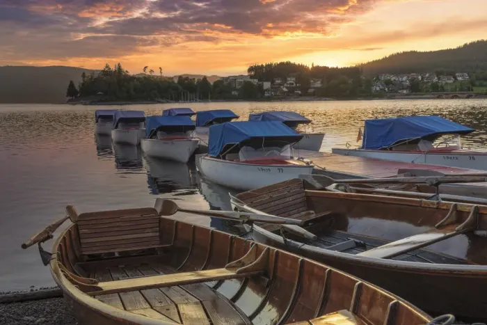 Framed Print : Rowing boats at sunset, Schluchsee Lake, Black Forest, Baden-Wurttemberg, Germany Framed Print : Rowing boats at sunset, Schluchsee Lake, Black Forest, Baden-Wurttemberg, Germany