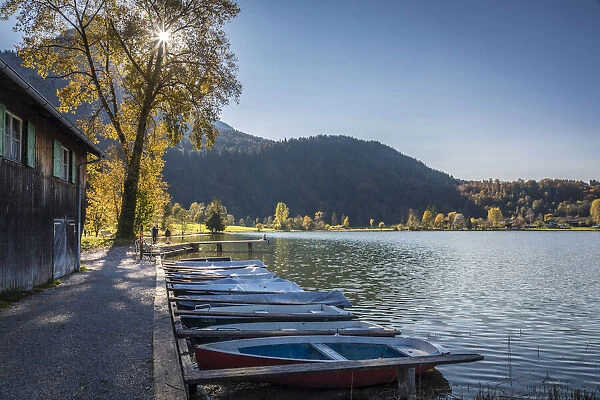 Rowing boats on Thiersee, Breiten, Tyrol, Austria