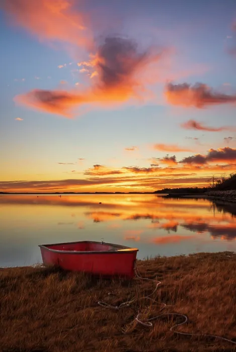 Framed Print : Rred rowboat on beach at sunrise, Cape Cod, Orleans, Massachusetts, USA Framed Print : Rred rowboat on beach at sunrise, Cape Cod, Orleans, Massachusetts, USA