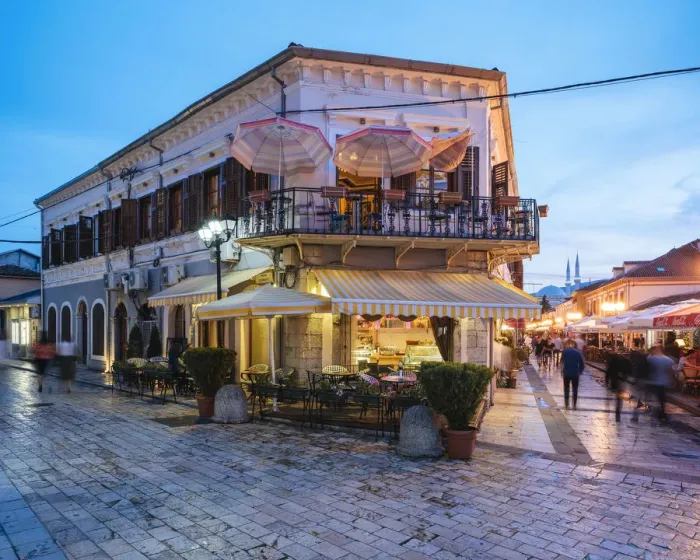 Framed Print : Rruga Kola Idromeno Street at night, Old Town, Shkodra, Albania Framed Print : Rruga Kola Idromeno Street at night, Old Town, Shkodra, Albania