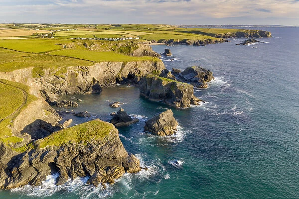 Rugged North Cornish coastline near Porthcothan, Cornwall, England. Summer (July) 2020