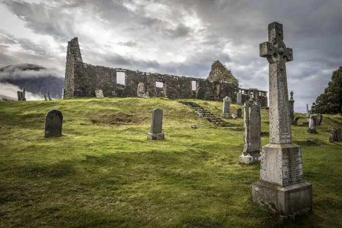 Framed Print : Ruin of the Church of Kilchrist, Broadford, Isle of Skye, Highlands, Scotland
