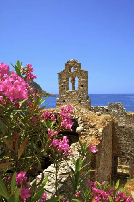 Framed Print : Ruined Church, Limeni, Mani Peninsula, The Peloponnese, Greece, Southern Europe