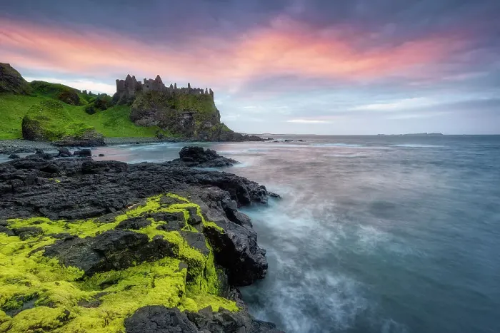 Framed Print : Ruins of Dunluce castle at sunset, Portrush, Bushmills, Giants causeway, Causeway coastel route, north coast of Ireland, Ballycastle, County Antrim, Northern Ireland, UK, Europe Framed Print : Ruins of Dunluce castle at sunset, Portrush, Bushmills, Giants causeway, Causeway coastel route, north coast of Ireland, Ballycastle, County Antrim, Northern Ireland, UK, Europe