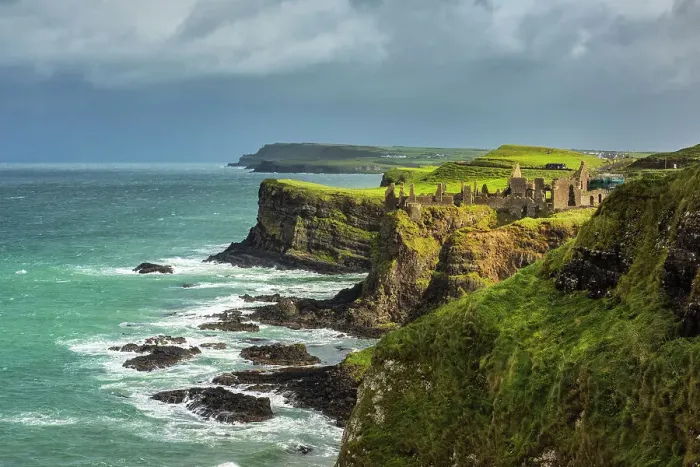 Framed Print : Ruins of Dunluce castle at sunset, Portrush, Bushmills, Giants causeway, Causeway coastel route, north coast of Ireland, Ballycastle, County Antrim, Northern Ireland, UK, Europe Framed Print : Ruins of Dunluce castle at sunset, Portrush, Bushmills, Giants causeway, Causeway coastel route, north coast of Ireland, Ballycastle, County Antrim, Northern Ireland, UK, Europe