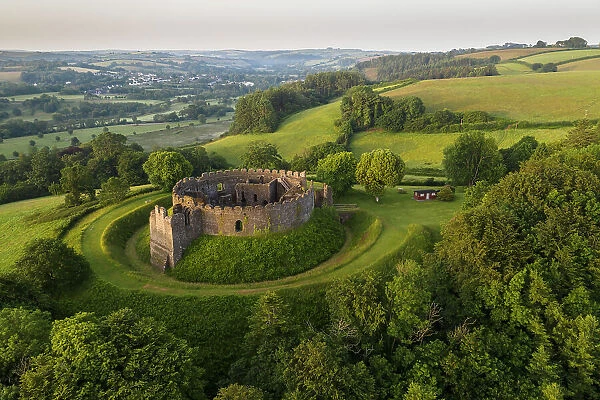 The ruins of Restormel Castle on a summer morning, Lostwithiel, Cornwall, England. Summer (June) 2022