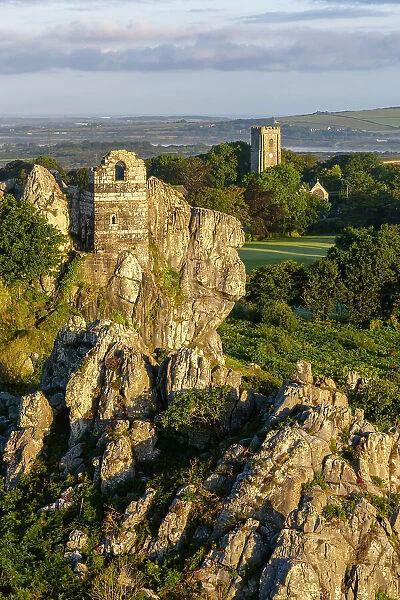 Ruins of St Michael's Chapel on Roche Rock, Roche, Cornwall, England. Summer (August) 2023