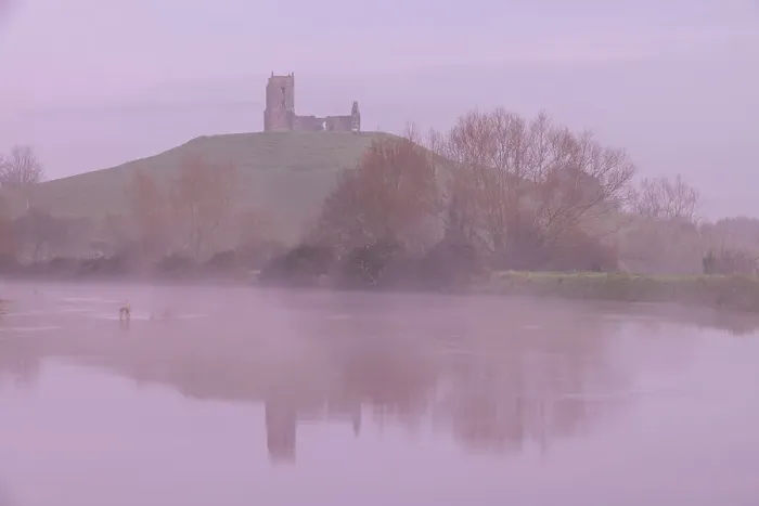 Framed Print : The ruins of St Michaels Church on Burrow Mump, reflected in the River Parrett, Burrowbridge, Somerset, England. Winter (December) 2023 Framed Print : The ruins of St Michaels Church on Burrow Mump, reflected in the River Parrett, Burrowbridge, Somerset, England. Winter (December) 2023