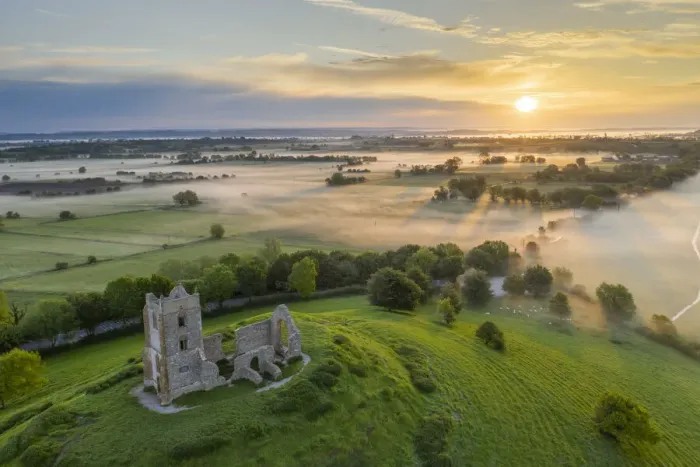 Framed Print : The ruins of St Michaels Church at sunrise, Burrow Mump, Somerset, England Framed Print : The ruins of St Michaels Church at sunrise, Burrow Mump, Somerset, England