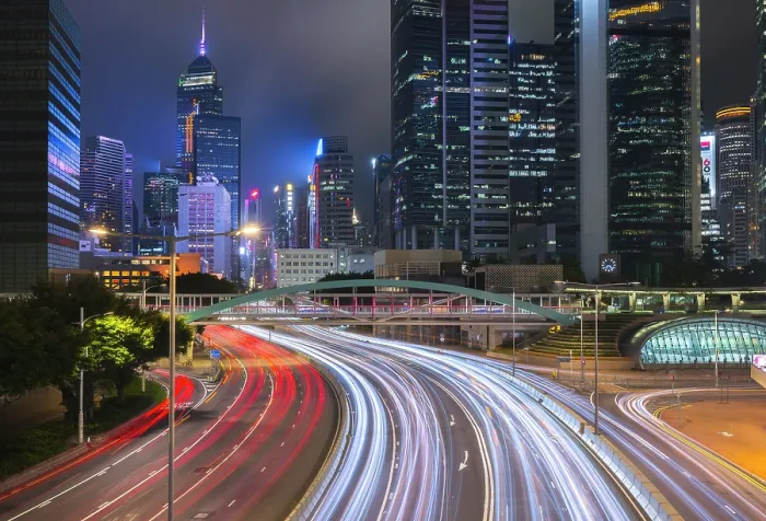 Framed Print : Rush hour in Wan Chai during night with car trails, Central, Hong Kong island, Hong Kong, China Framed Print : Rush hour in Wan Chai during night with car trails, Central, Hong Kong island, Hong Kong, China