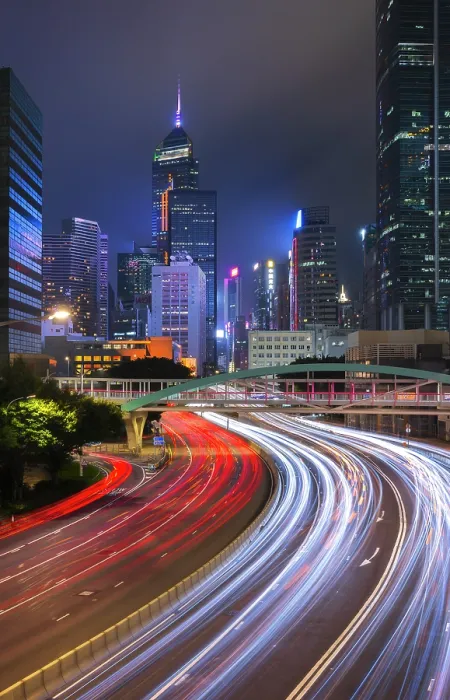 Framed Print : Rush hour in Wan Chai during night with car trails, Central, Hong Kong island, Hong Kong, China
