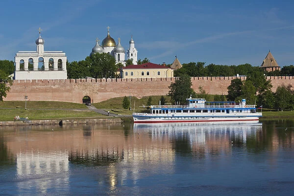 Russia, Novgorod Oblast, Veliky Novgorod, Novgorod Kremlin, view from the Volkhov River
